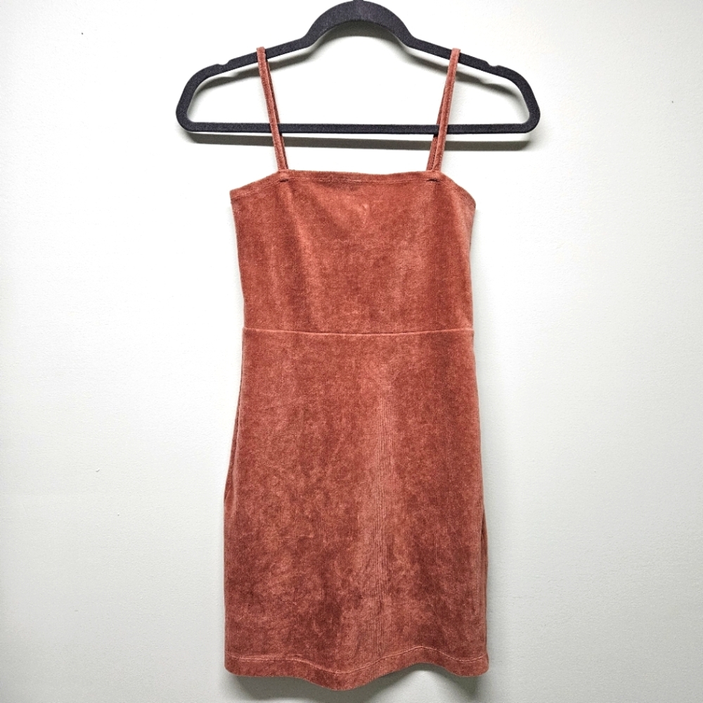Forever 21 Corduroy Short Dress Thin Strap Rusty Mauve Pink Zipper Size S